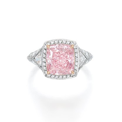 An Important Fancy Intense Pink Diamond and Diamond Ring