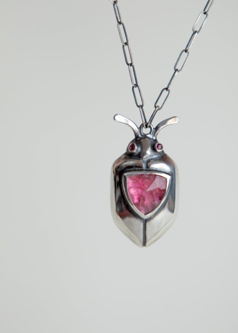 Hollow Formed Silver Tourmaline Pendant