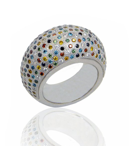 Rainbow Diamond Wide Ring-Coloful Life Diamond Ring -Colord Diamond Ring