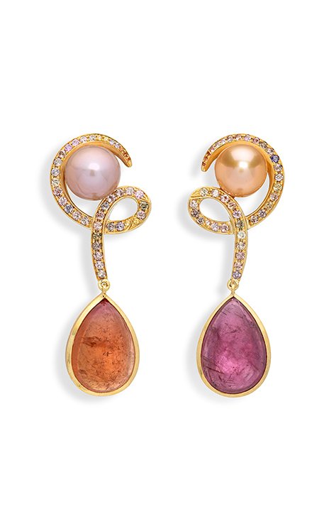 Multicolour Sapphires, Tourmalines  & Pearl Earring