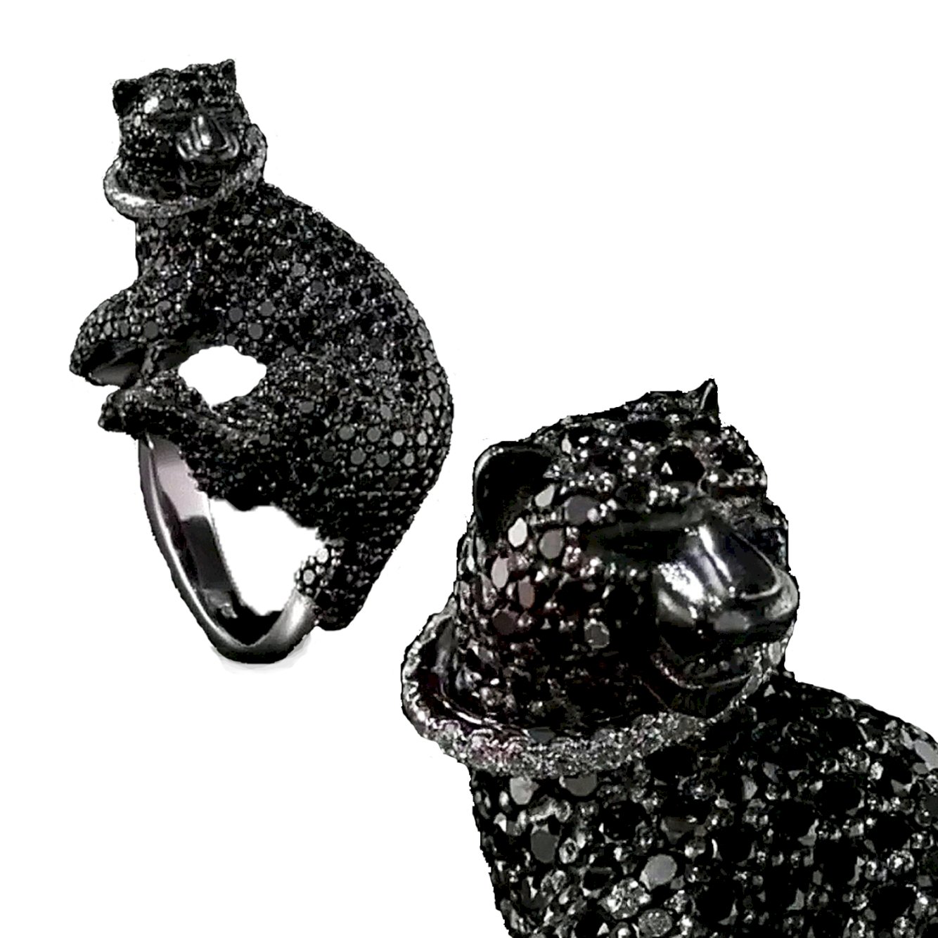 Black Diamonds Jaguar Ring- Panther Ring -Tiger Ring- Leopard Black Ring