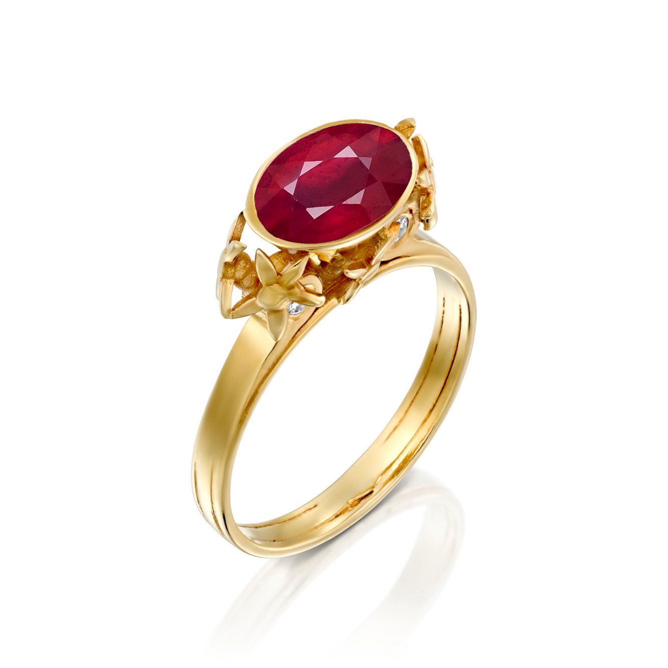 Ruby Engagement Ring set with diamonds- Floral Ring