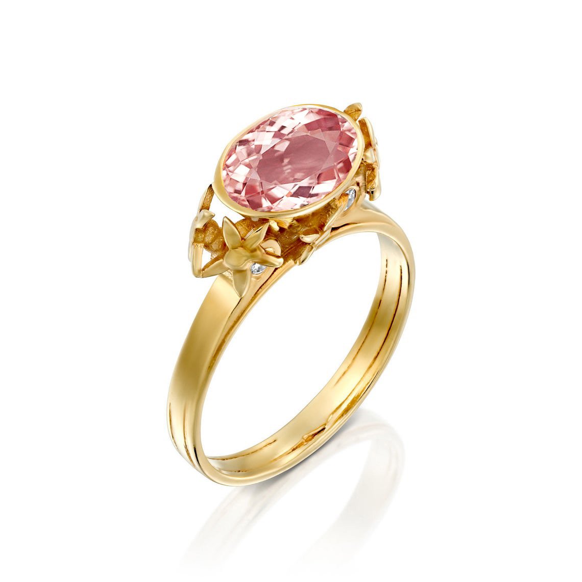 Morganite engagement ring set with diamonds- Floral Ring-Sigal