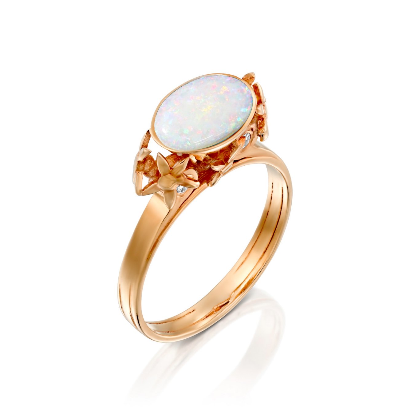 Australian Opal engagement ring set with diamonds- Floral Ring