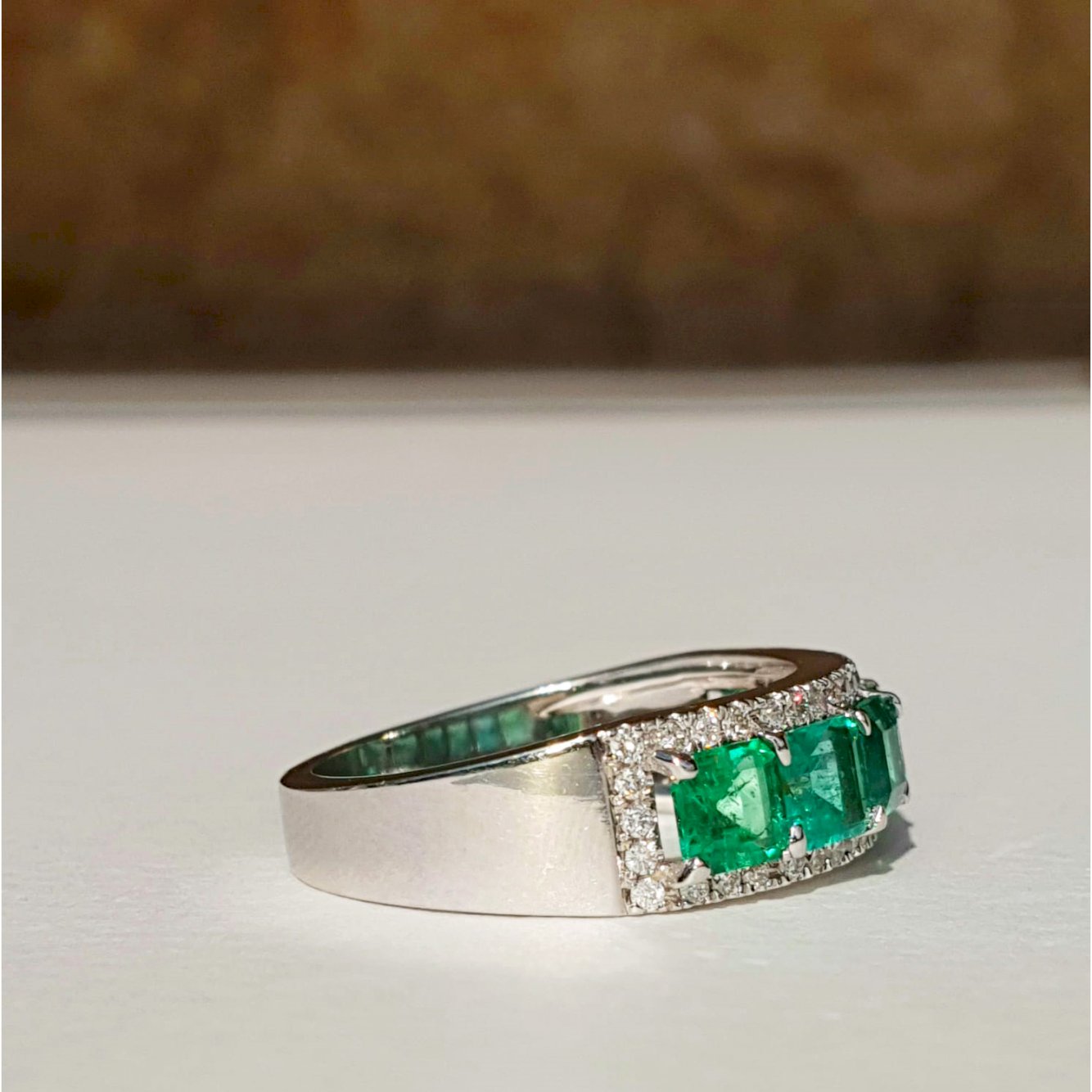 18k Emerald Wedding Band set with Diamonds-Eternity Emerald Ring-Sigal