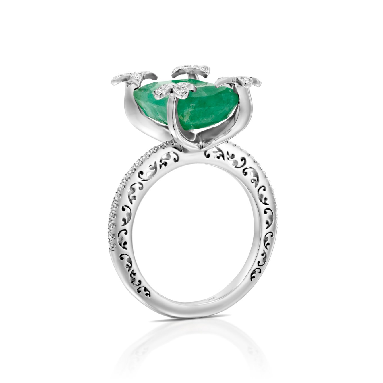 Emerald and Diamond ring - Butterflies Ring- Nature Inspired Ring- Sigal
