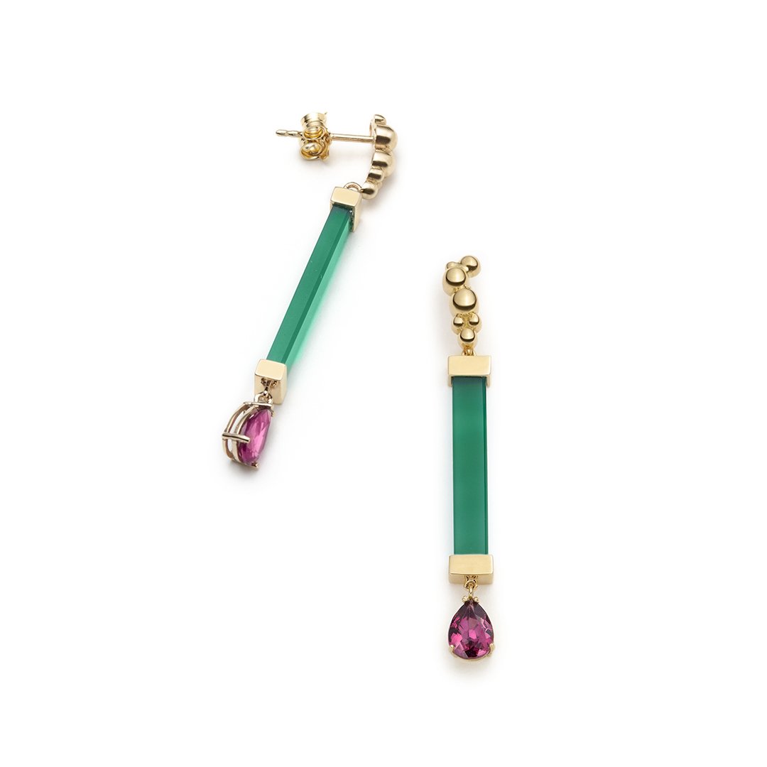 Green agate and rhodolite earrings 2