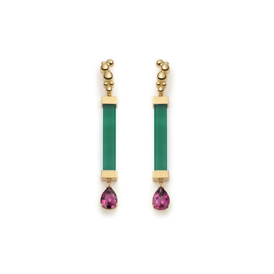 Green agate and rhodolite earrings