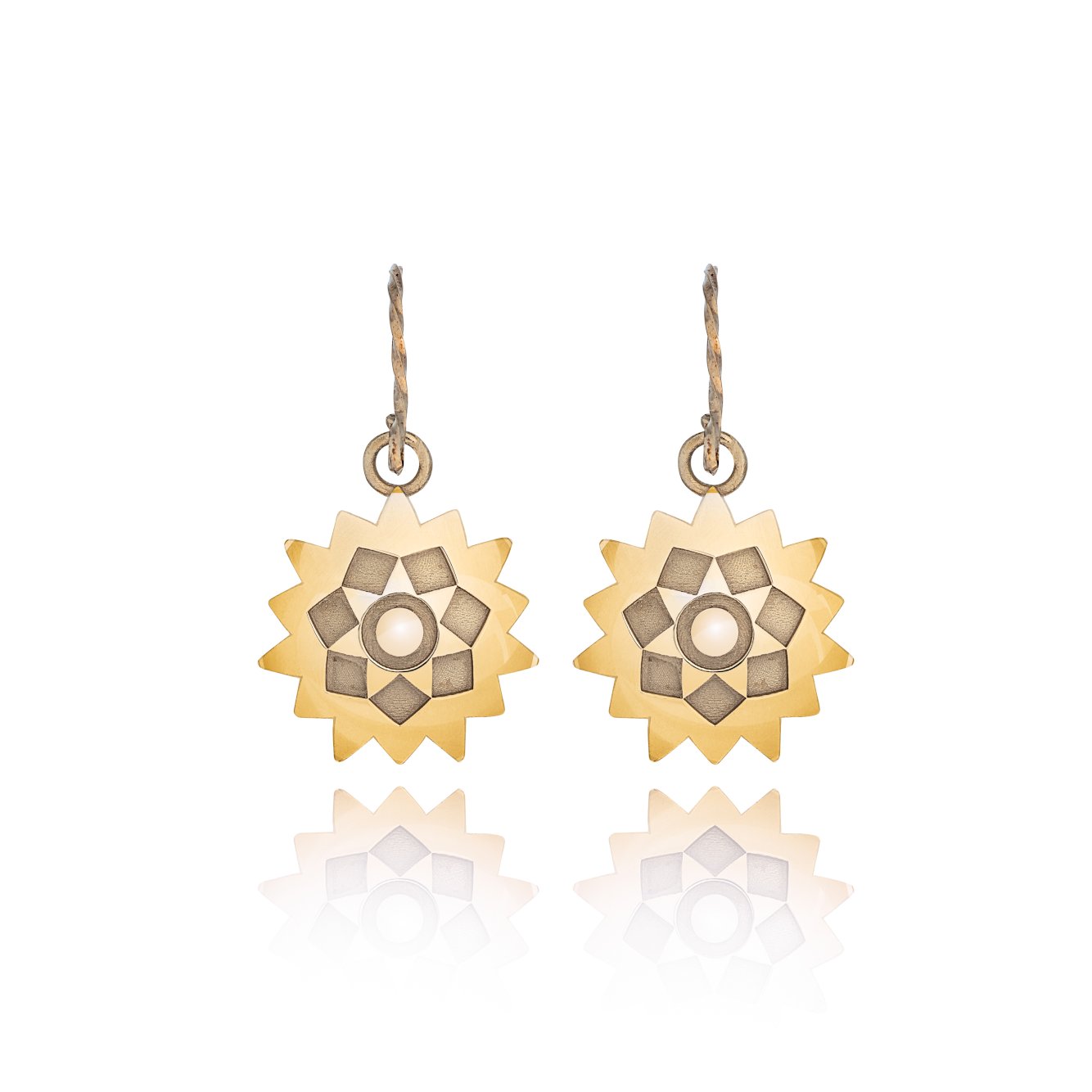 Starburst Drop Earrings - Solid Yellow Gold
